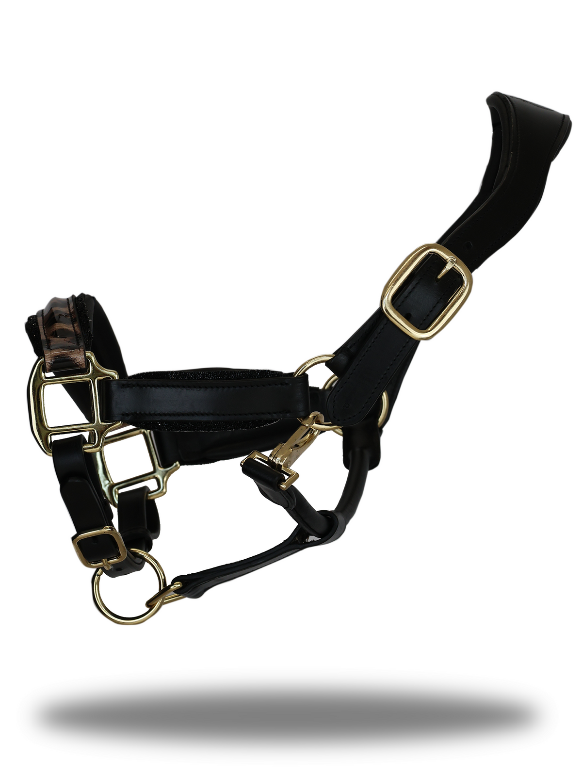Black Glitter Leopard Leather Headcollar