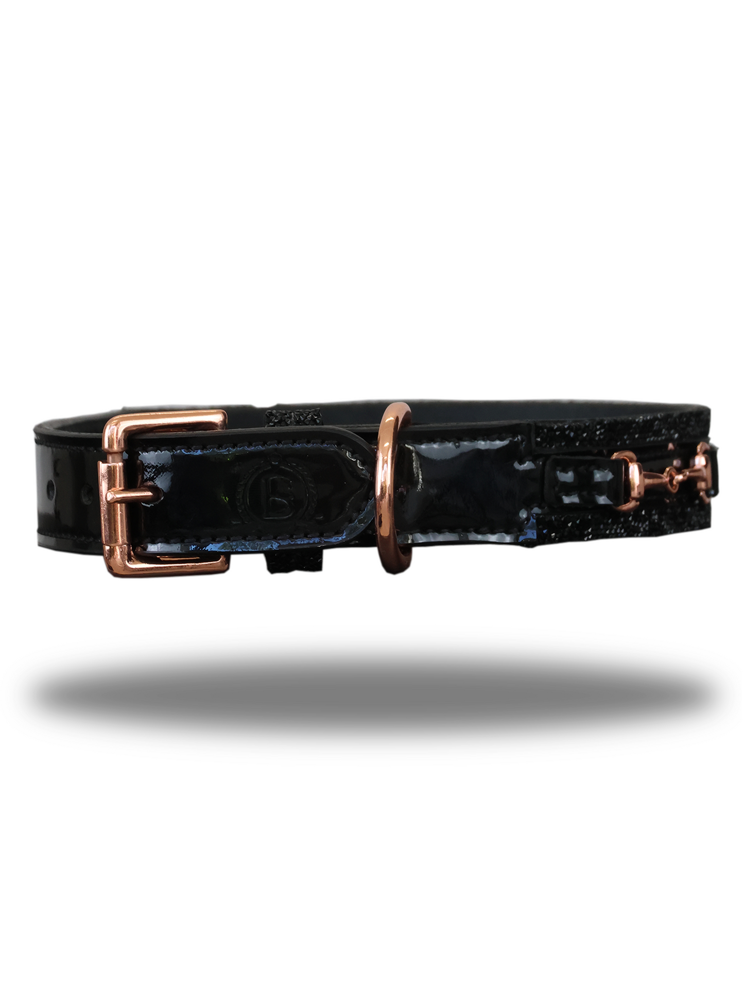 Dog Collar in Leather with Glitter in Black