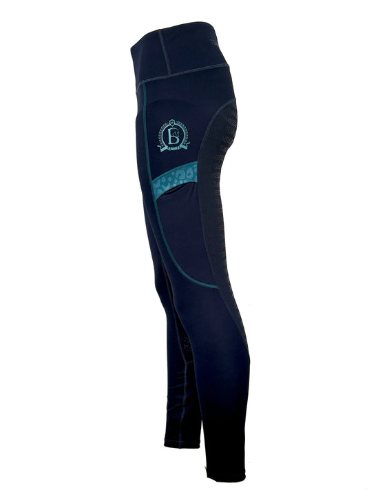 Leonora Black & Peacock Full Silicone Seat Riding Leggings