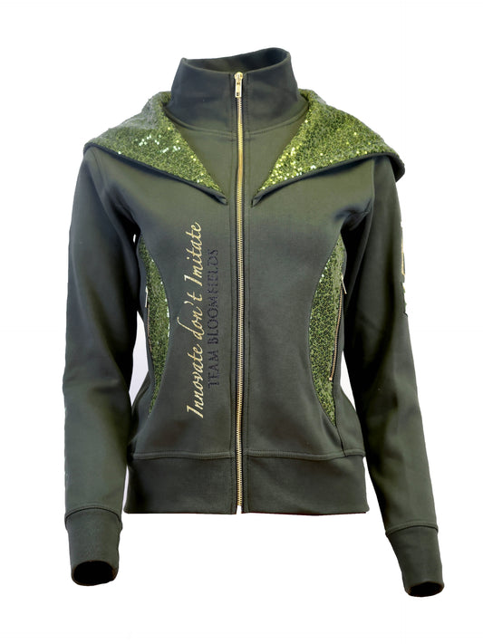 Arabella Mini Olive Double Collar Fitted Zip Hoodie