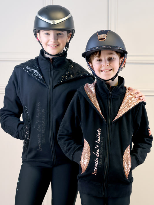 Arabella Mini Black & Rose Gold Double Collar Fitted Zip Hoodie