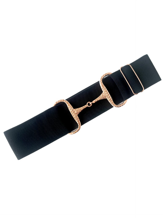 Black With Diamante Rose Gold Snaffle Belt