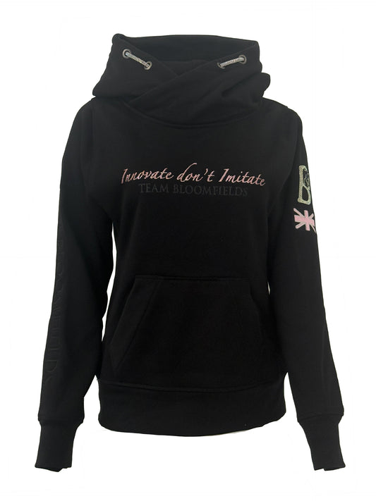 Amelia Black With Pink Cross Necked Adult's Hoodie