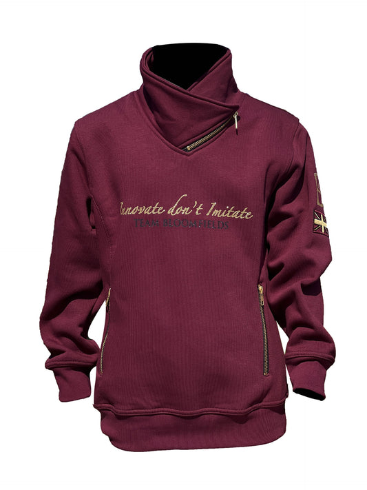 Eleanor Burgundy & Gold High Collar Mini Pullover