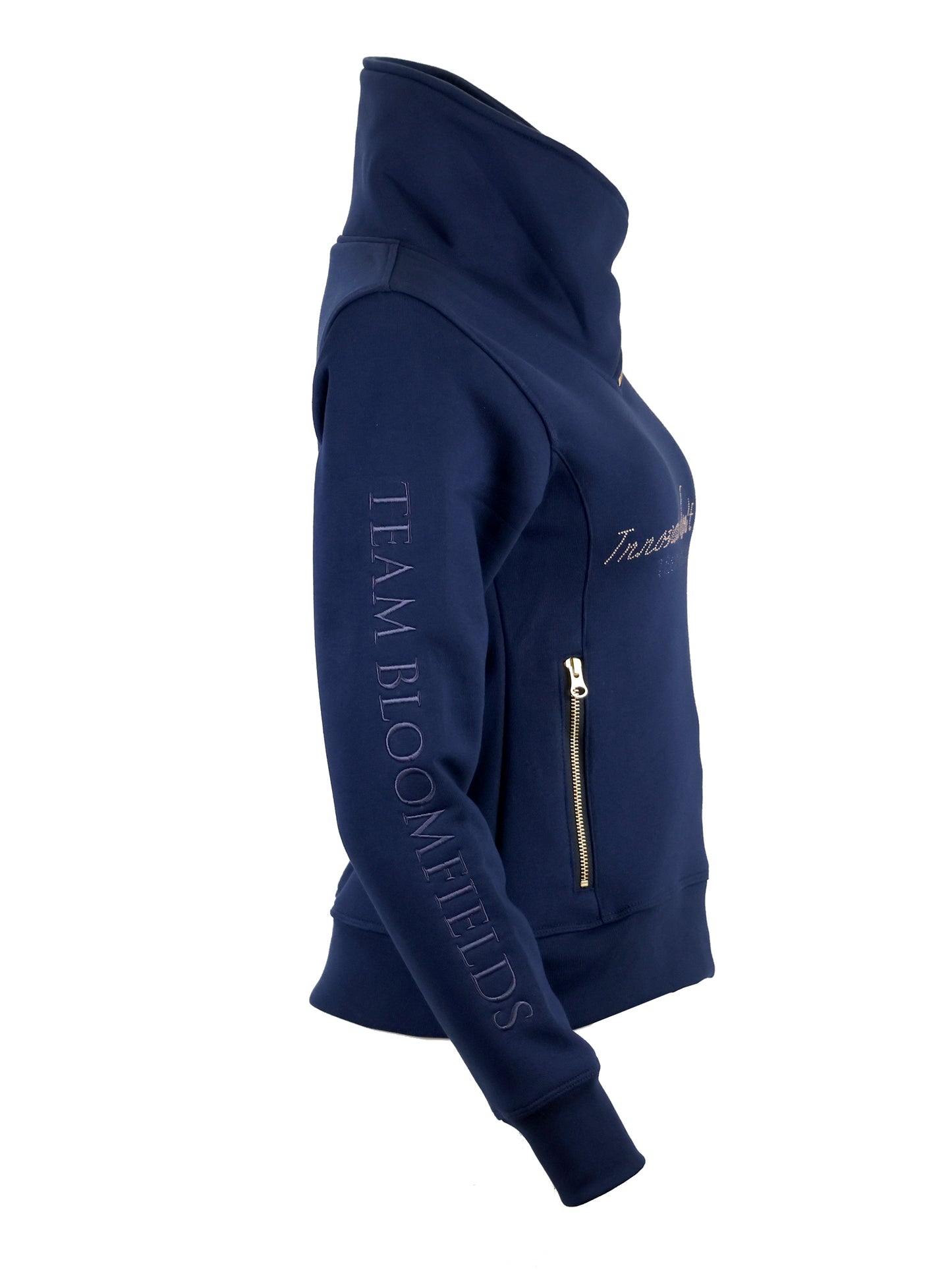 Eleanor in Navy & Rose Gold Rhinestones & Diagonal Quarter Zip Top