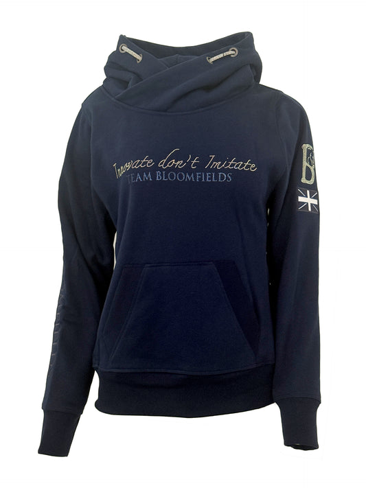 Amelia Navy With Silver Cross Necked Adult's Hoodie