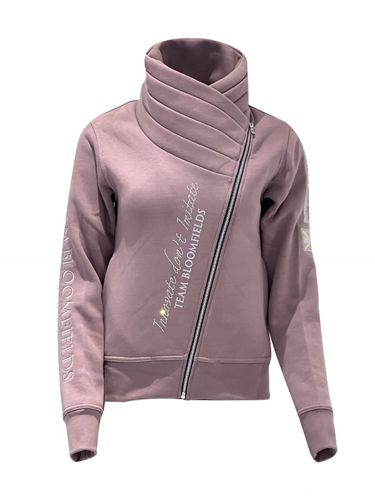 Sabrina Heather Crystal Silver Logo Ruffle Collar Adults Top