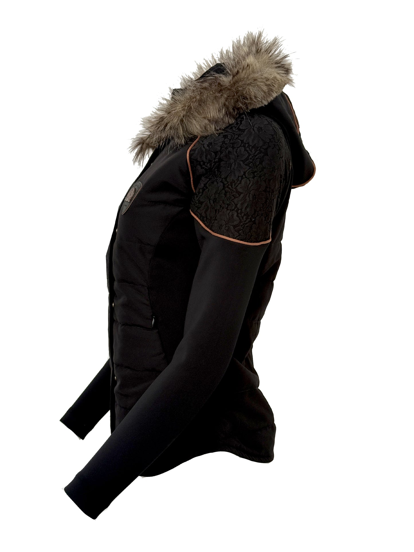 Francesca Black And Tan Lace And Fur Jacket