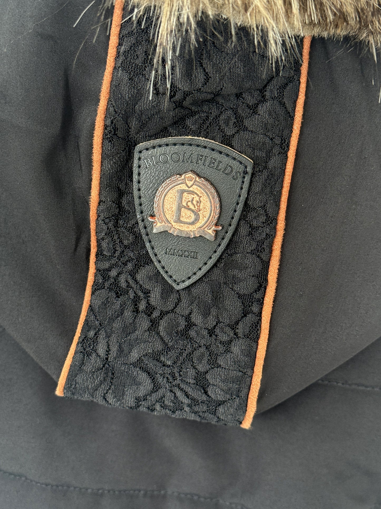 Francesca Navy And Rose Gold Lace And Fur Jacket