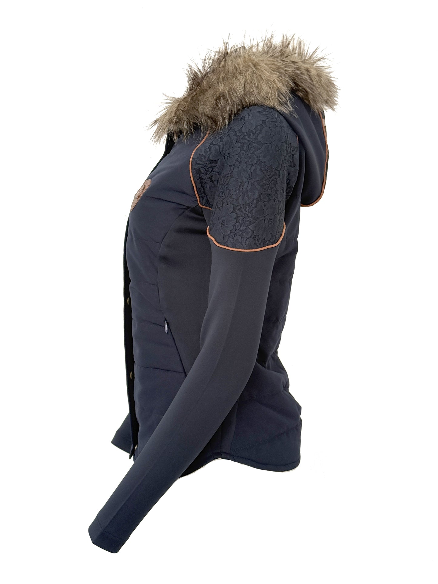 Francesca Navy And Rose Gold Lace And Fur Jacket