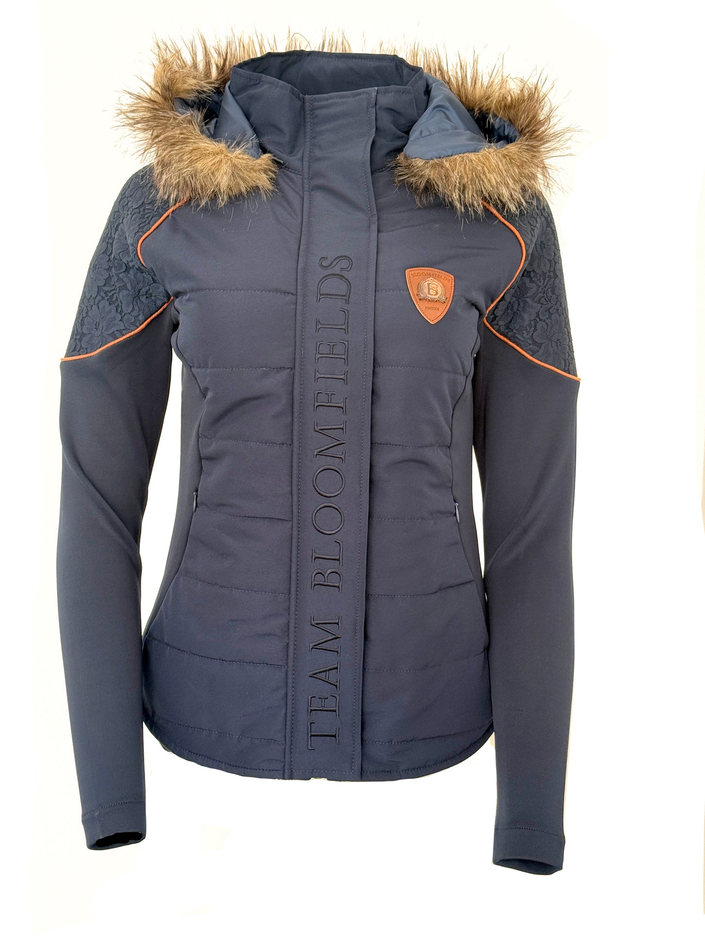 Francesca Navy And Rose Gold Lace And Fur Jacket