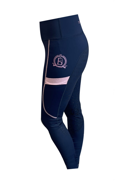 Leonora Navy & Pink Full Silicone Seat Riding Leggings