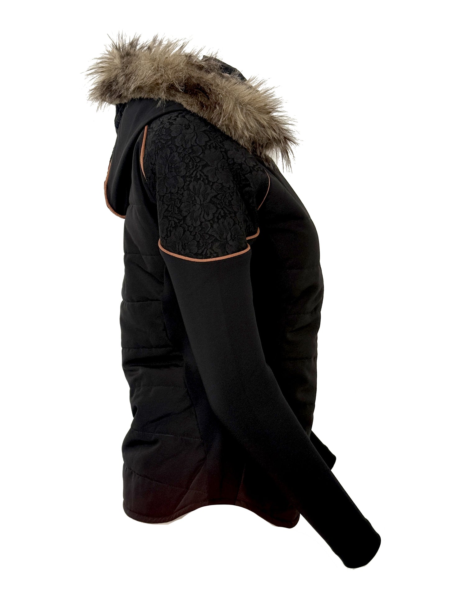 Francesca Black And Tan Lace And Fur Jacket