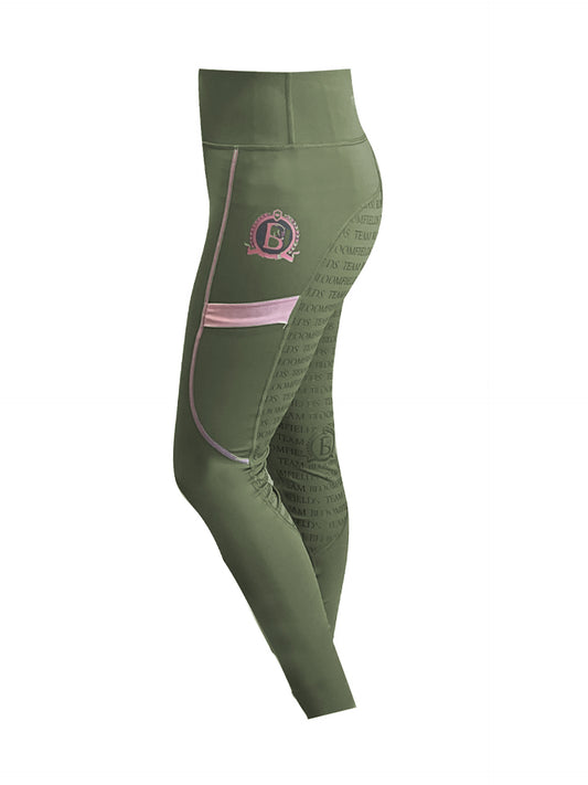 Leonora Olive & Pink Full Silicone Seat Riding Leggings
