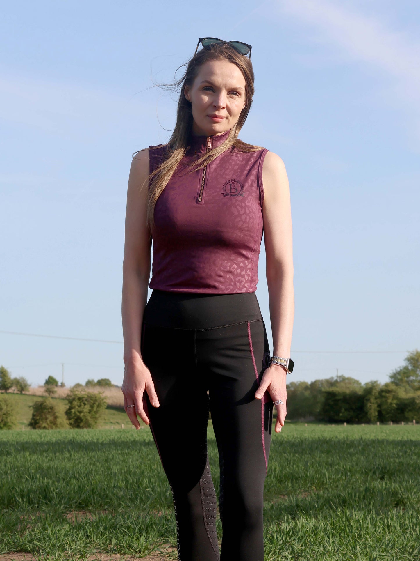 Leonora Black & Plum Full Silicone Seat Riding Leggings
