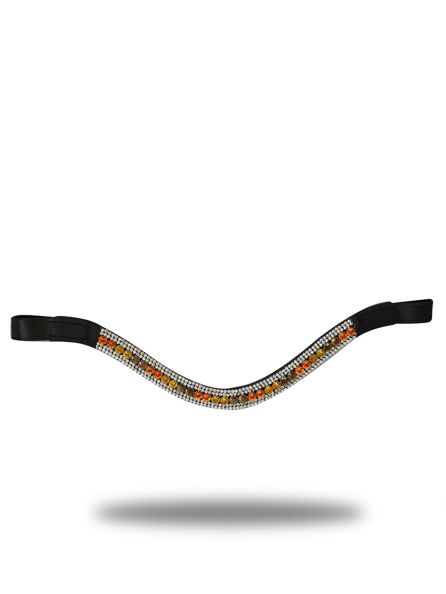 Browband- Multi Copper, Amber & Silver Crystal V Shape in Brown Leather