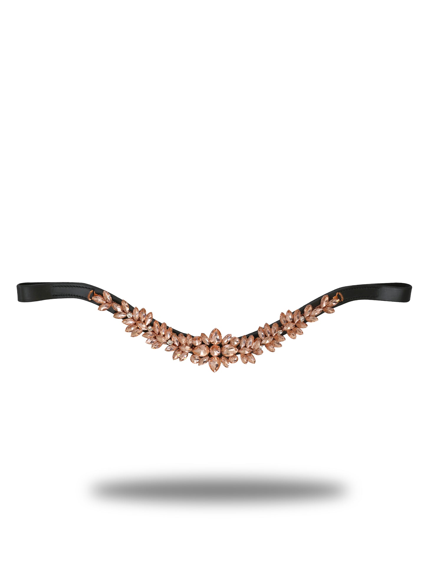 Browband- Copper Crystal V Shape in Black Leather
