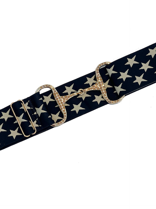 Black With Stars & Gold Rhinestine Snaffle Belt