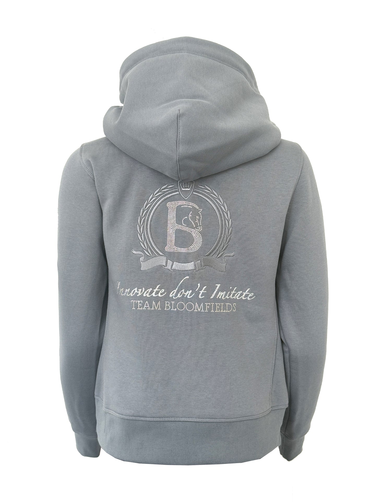 Amelia Denim Grey With Silver Innovate Don't Imitate & Diamante Cross Necked Hoodie