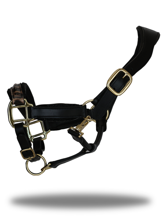 Black Glitter Leopard Leather Headcollar