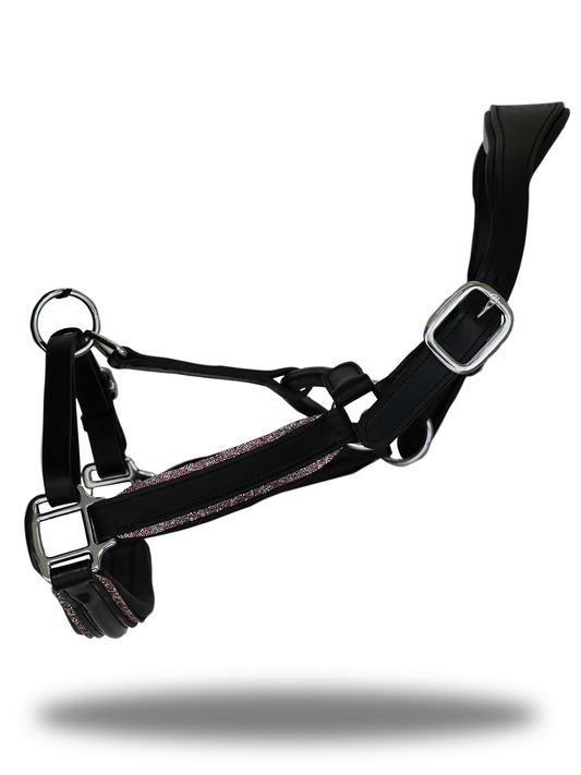 Black & Pink Glitter Leather Headcollar