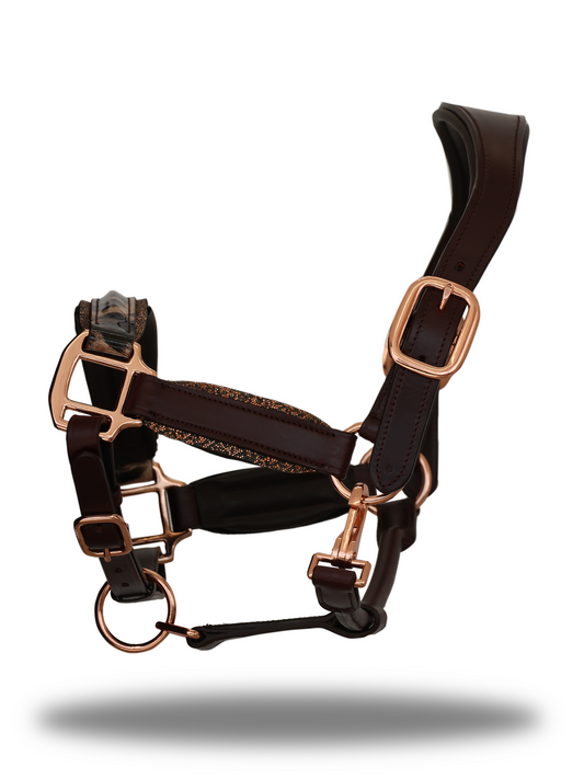 Brown Glitter Leopard Leather Headcollar