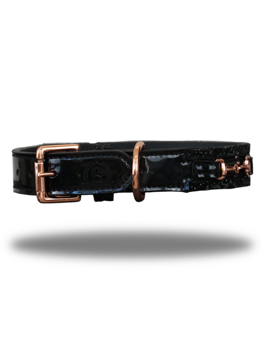 Dog Collar in Leather with Glitter in Black