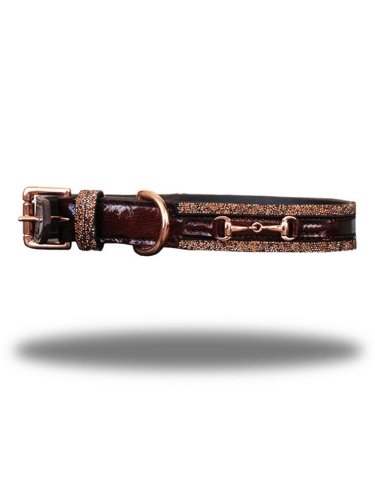 Dog Collar in Leather with Glitter in Brown