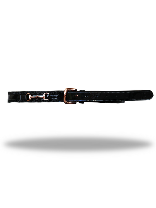 Black Leather Belt with Black Glitter & Gold Hardware