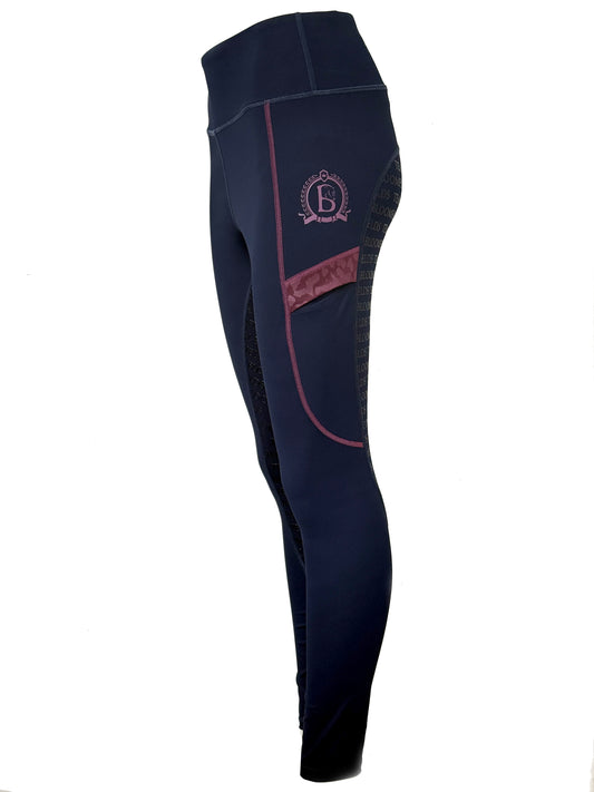 Leonora Black & Plum Full Silicone Seat Riding Leggings