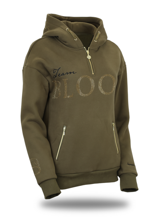 Luna - Rhinestone Logo Hoodie in Olive