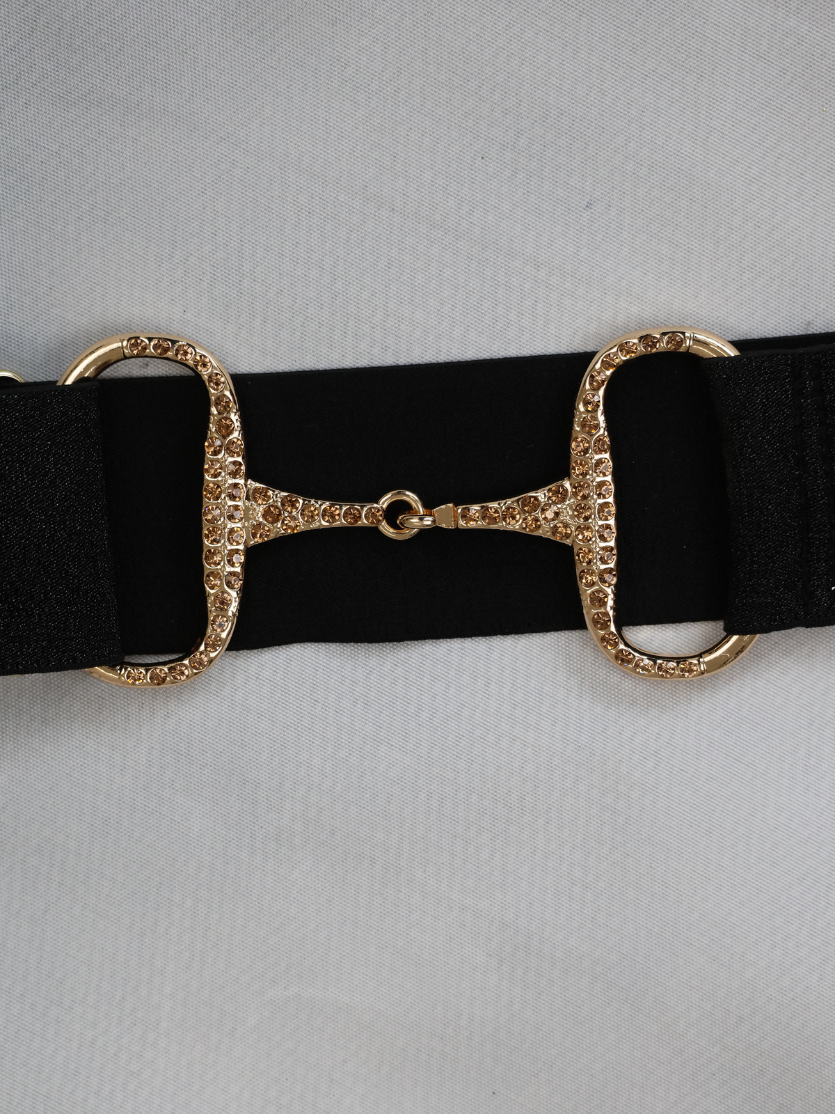 Belt-Metallic Black With Gold Diamante Snaffle Belt