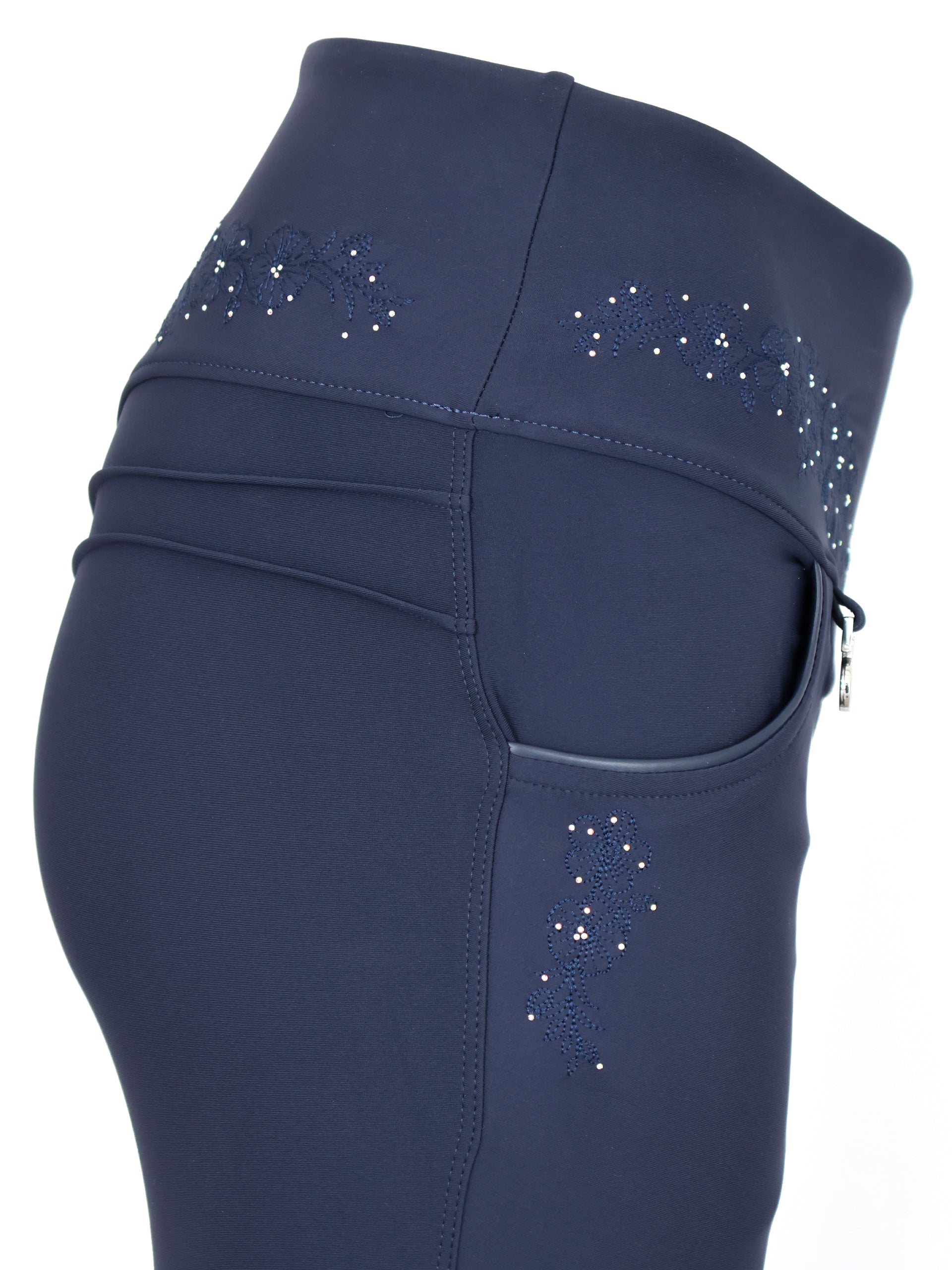 Close-up of the right leg of the Navy Anemone Leggings