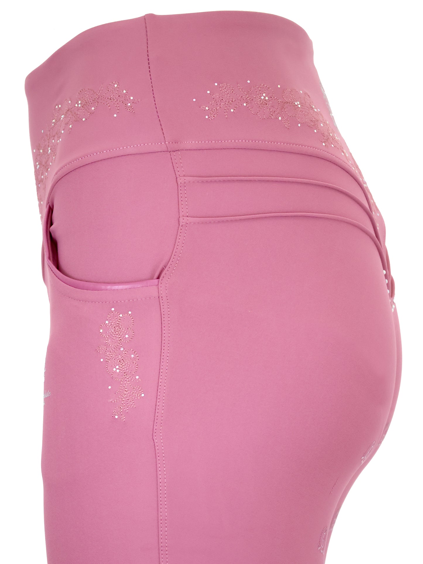 Close up of the left leg side of the Old Rose Anemone Leggings