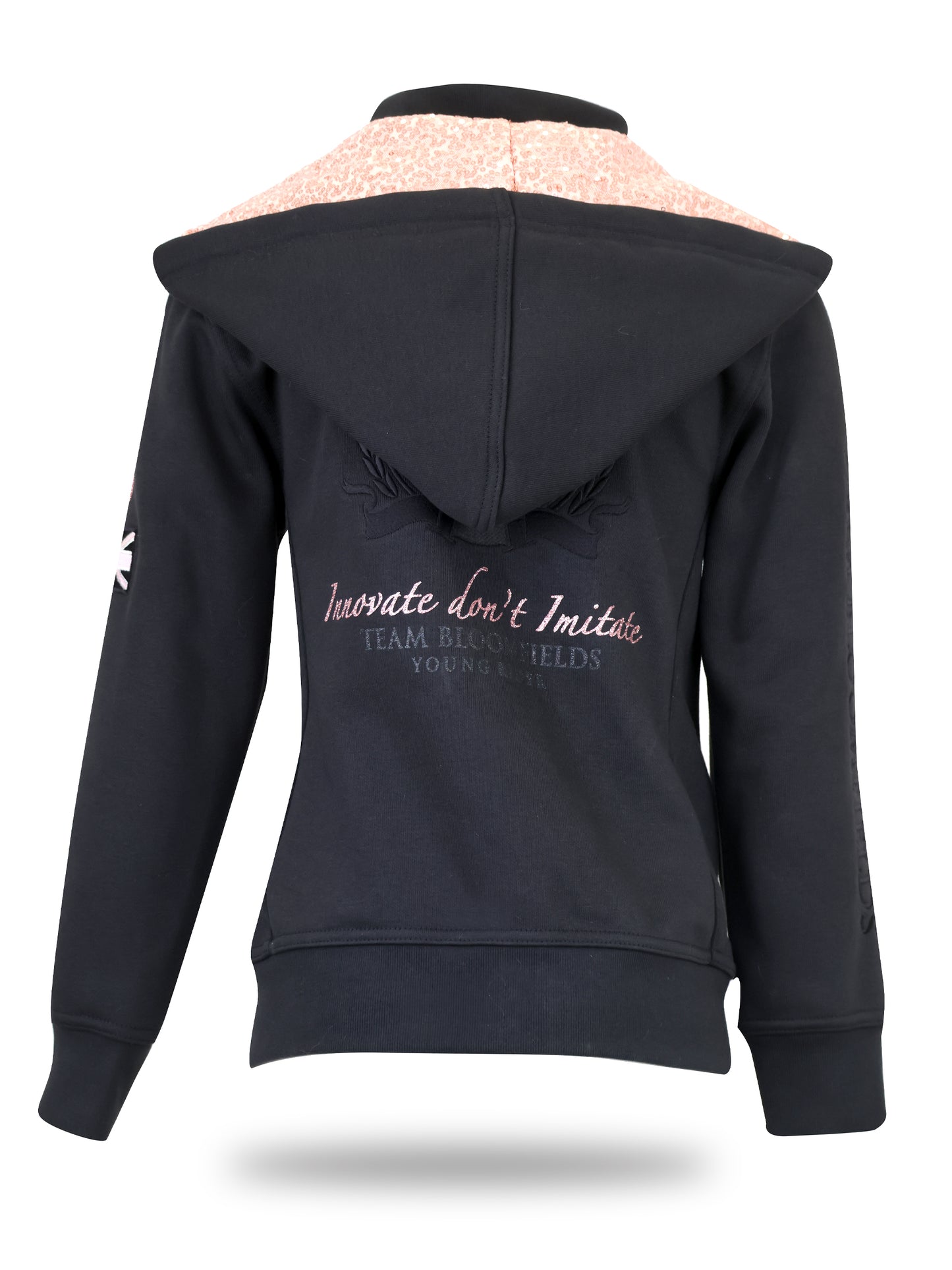 Arabella Mini Black & Rose Gold Double Collar Fitted Zip Hoodie