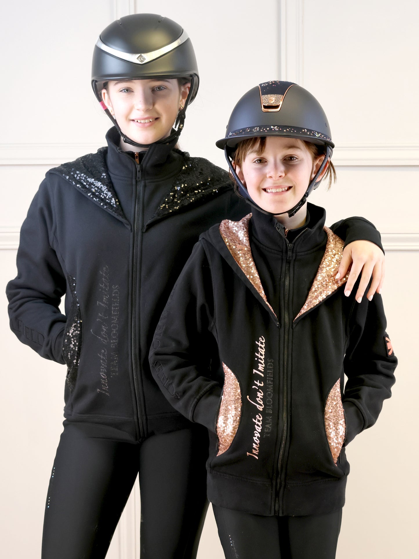 Arabella Mini Black & Rose Gold Double Collar Fitted Zip Hoodie