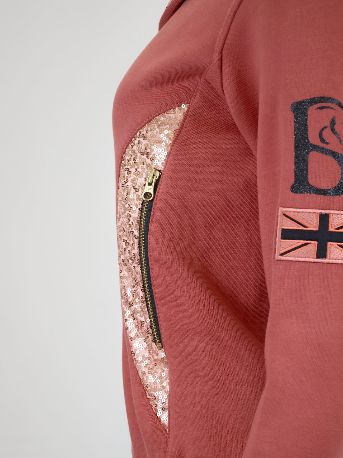 Arabella Mini Burnt Apricot Double Collar Fitted Zip Hoodie