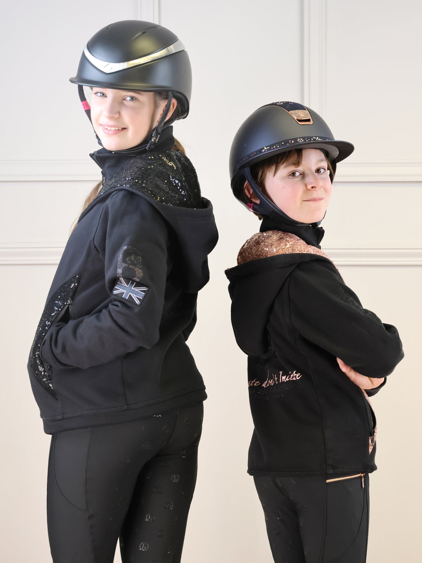 Arabella Mini Black & Rose Gold Double Collar Fitted Zip Hoodie