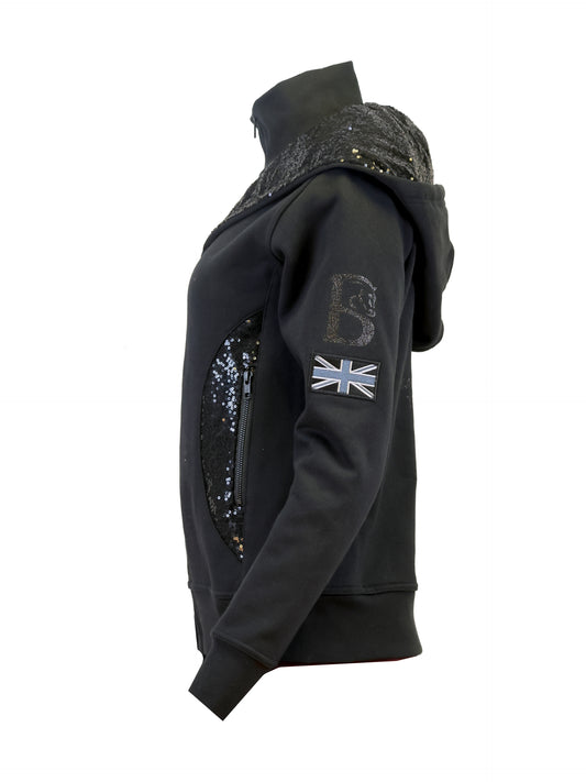Arabella Black Double Collar Fitted Zip Hoodie