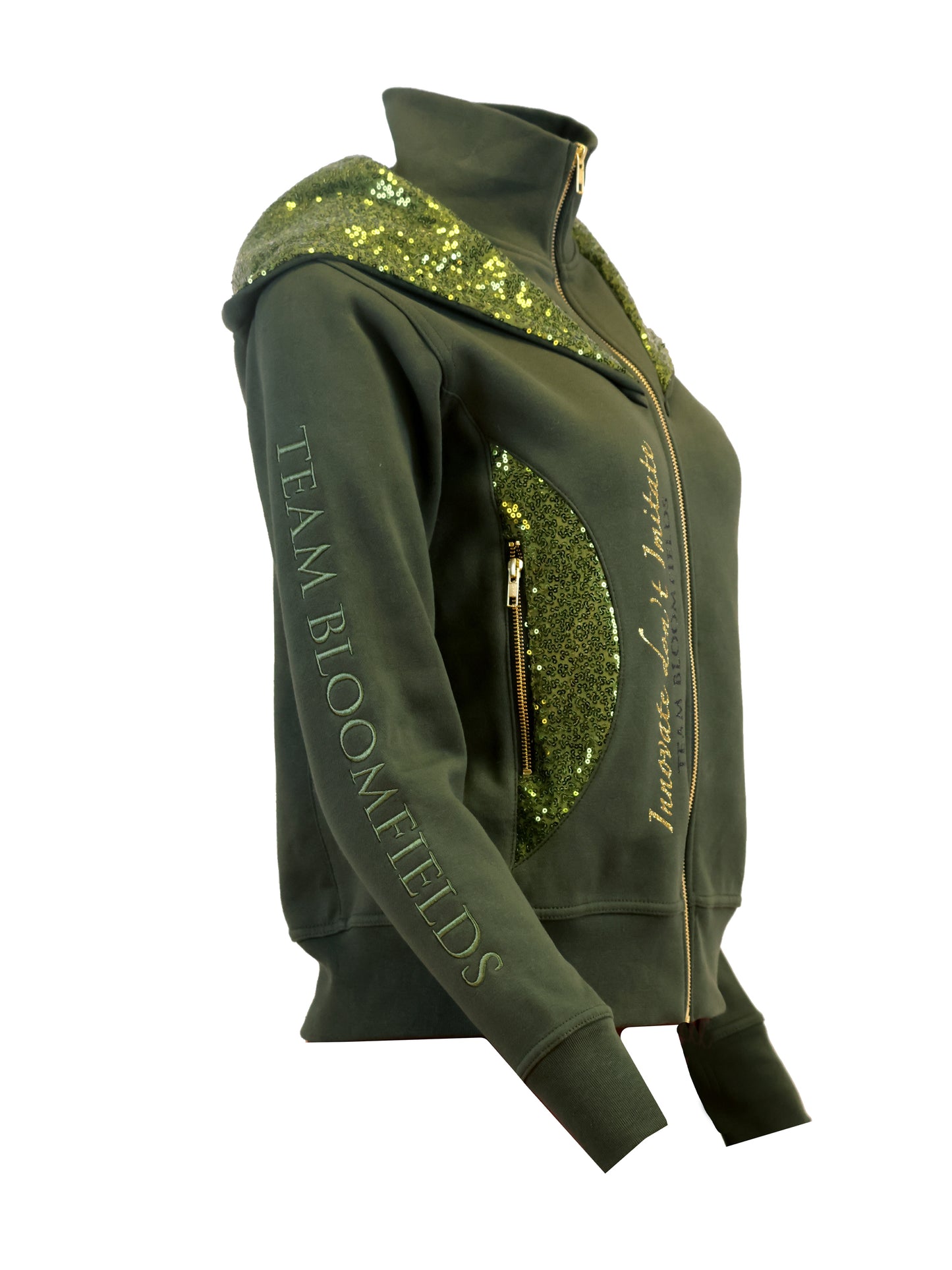 Arabella Mini Olive Double Collar Fitted Zip Hoodie