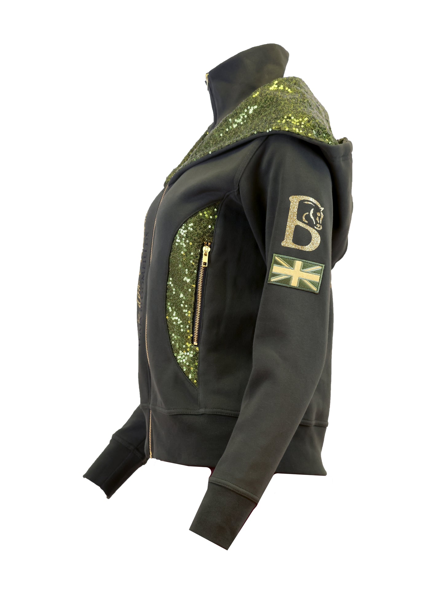 Arabella Mini Olive Double Collar Fitted Zip Hoodie