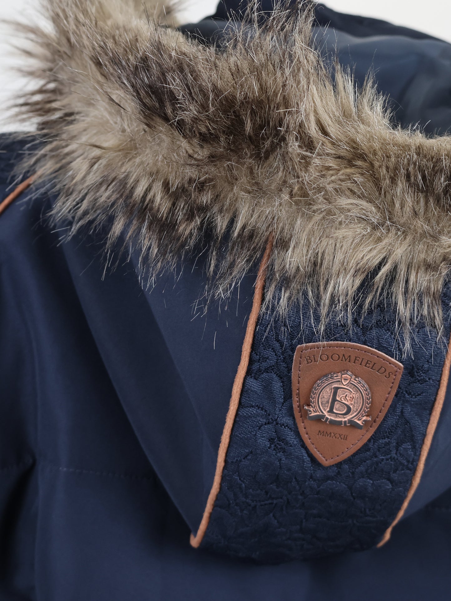 Francesca Navy With Rose Gold Lace And Fur Jacket