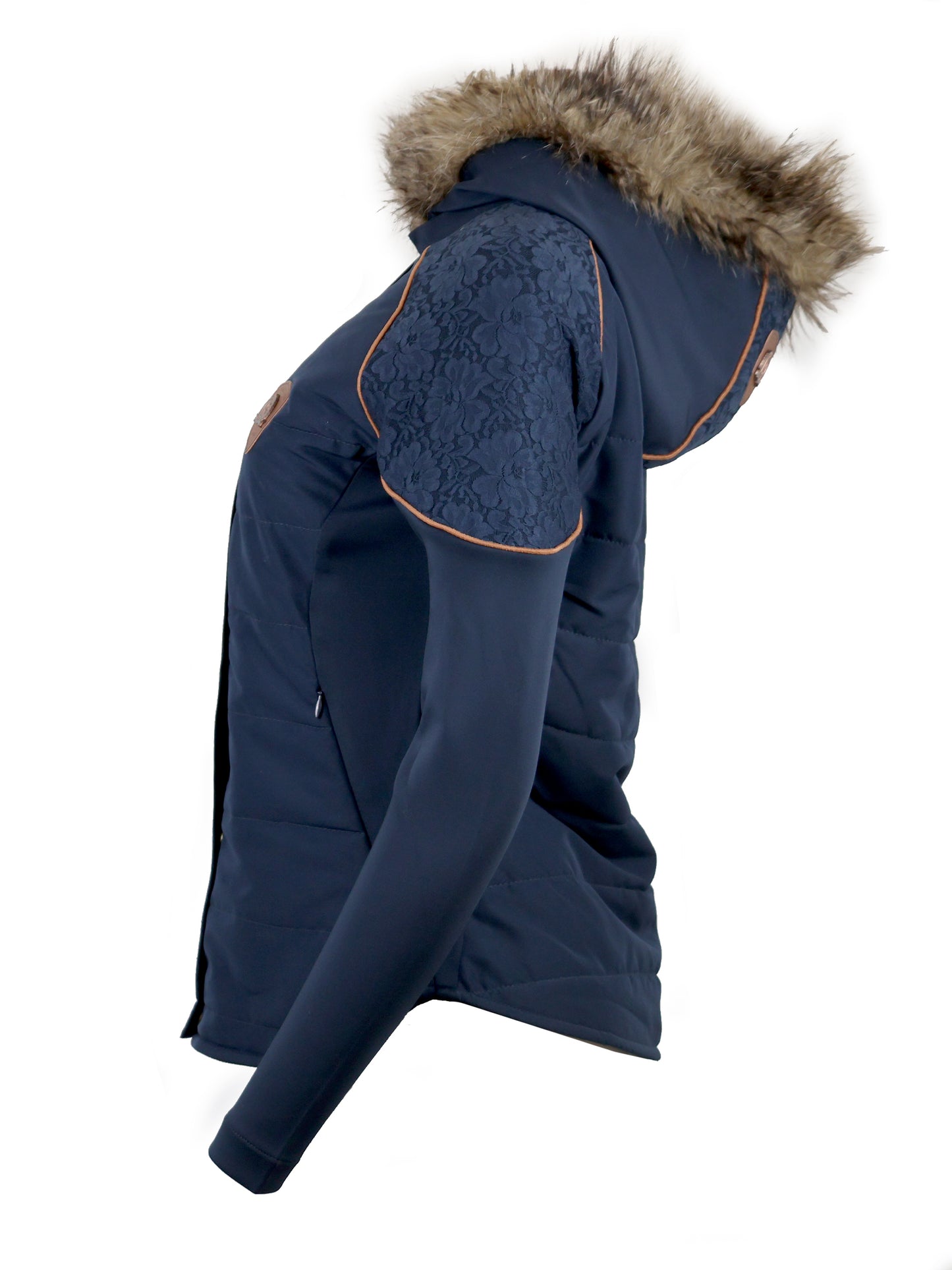 Francesca Navy With Rose Gold Lace And Fur Jacket