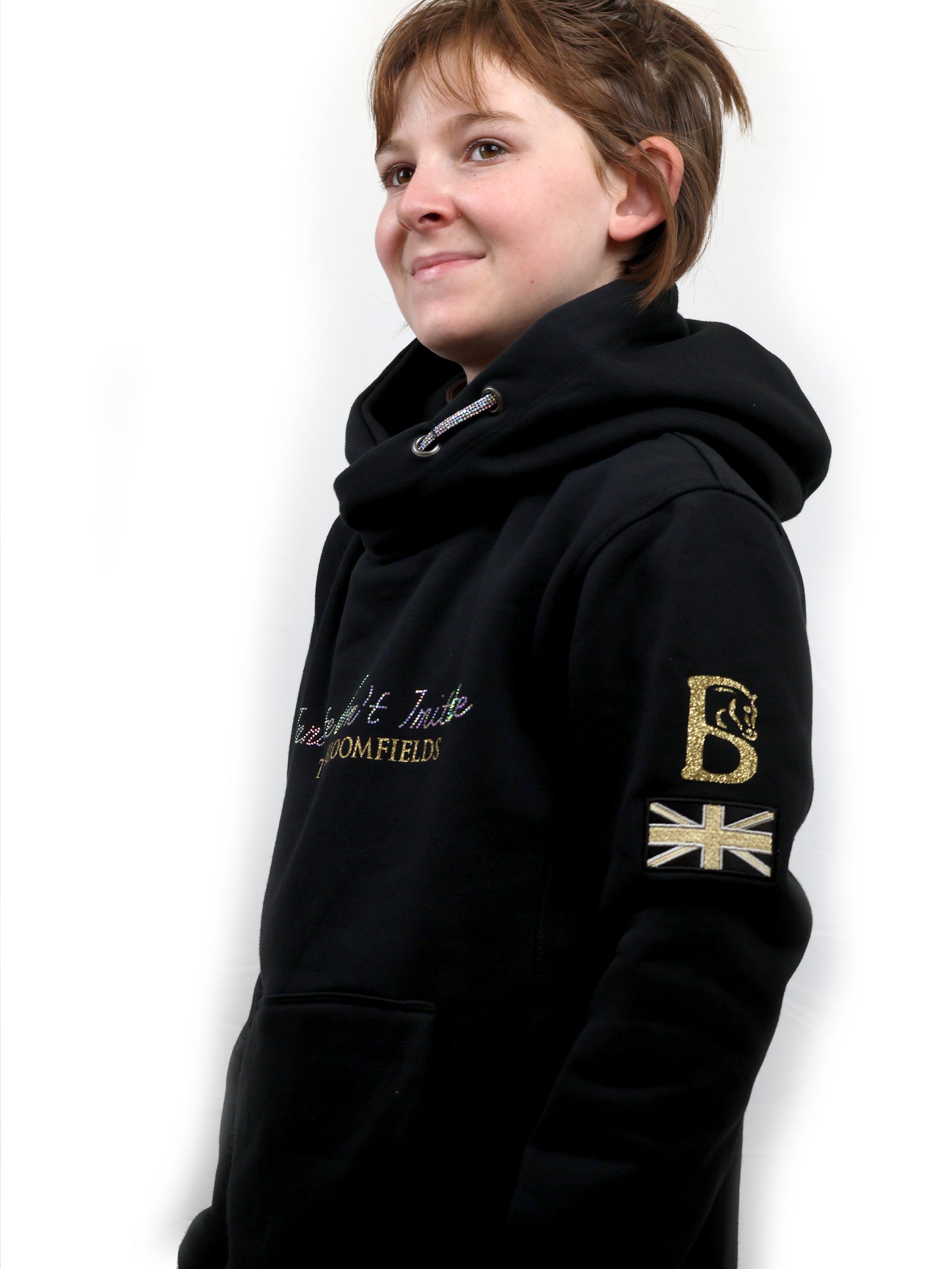 Amelia Mini Black With Rhinestones & Gold Cross Necked Hoodie
