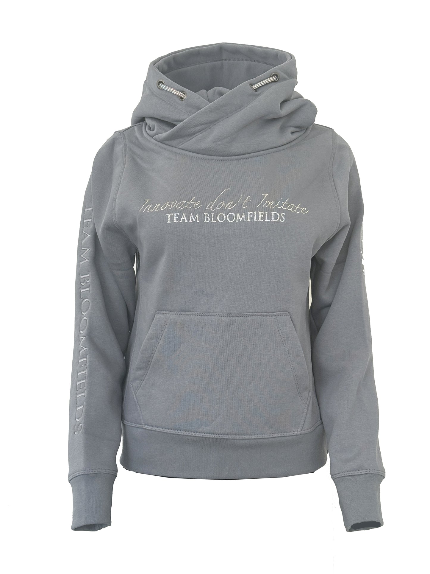 Amelia Denim Grey With Silver Innovate Don't Imitate & Diamante Cross Necked Hoodie
