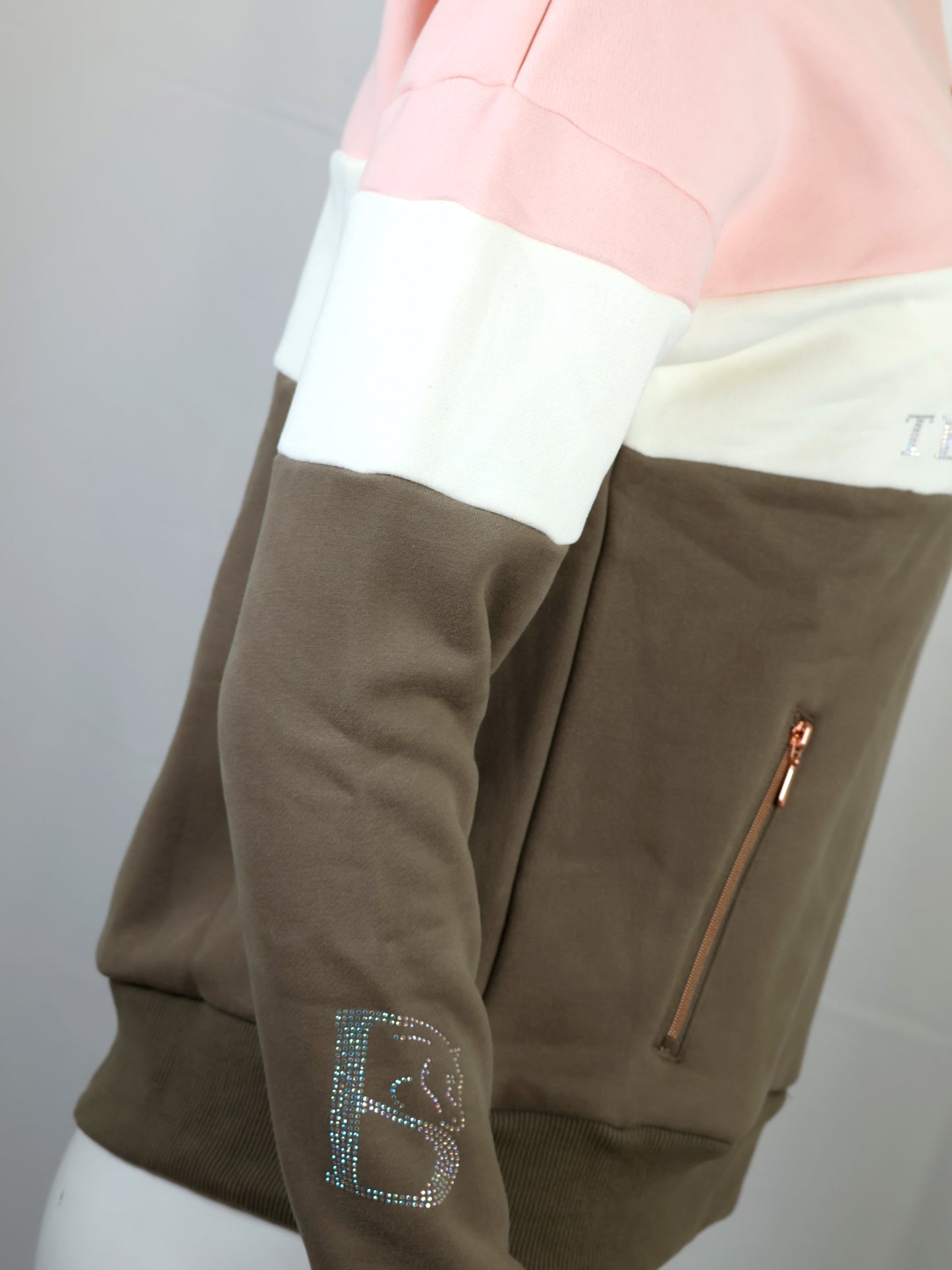 Vanessa V Neck Adult's Top In Tri-Colour Pink, Cream & Khaki