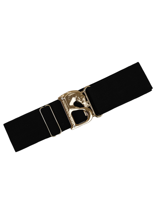Black elastic equestrian belt with gold Bloomfields B buckle by Team Bloomfields, one size fits all for women and children