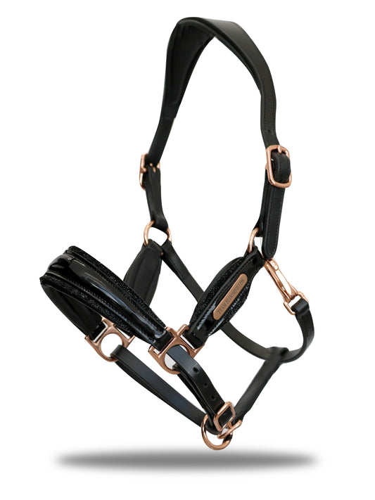 Black Leather & Black Glitter Headcollar