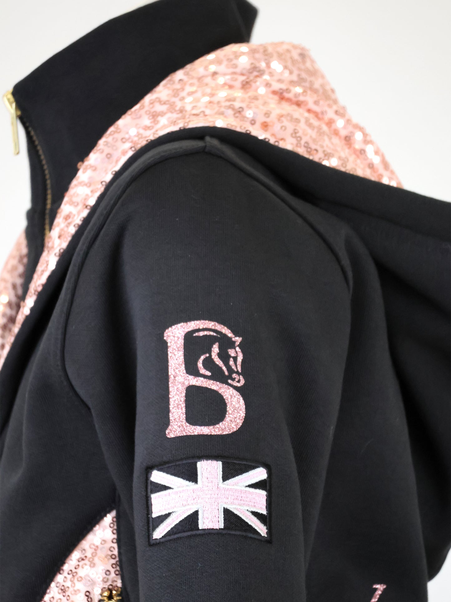 Arabella Mini Black & Rose Gold Double Collar Fitted Zip Hoodie
