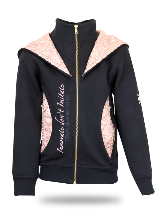 Arabella Mini Black & Rose Gold Double Collar Fitted Zip Hoodie